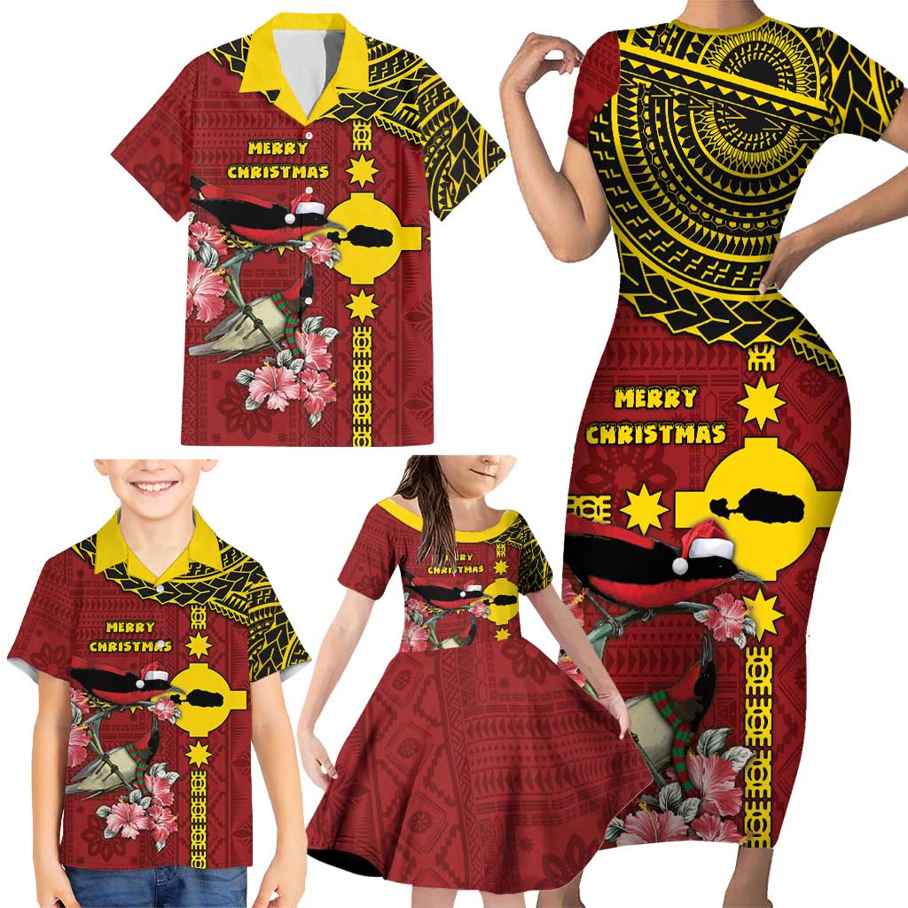 Rotuma Christmas Family Matching Short Sleeve Bodycon Dress and Hawaiian Shirt Rotuma Myzomela Birds With Hibiscus Flowers DT05 - Polynesian Pride
