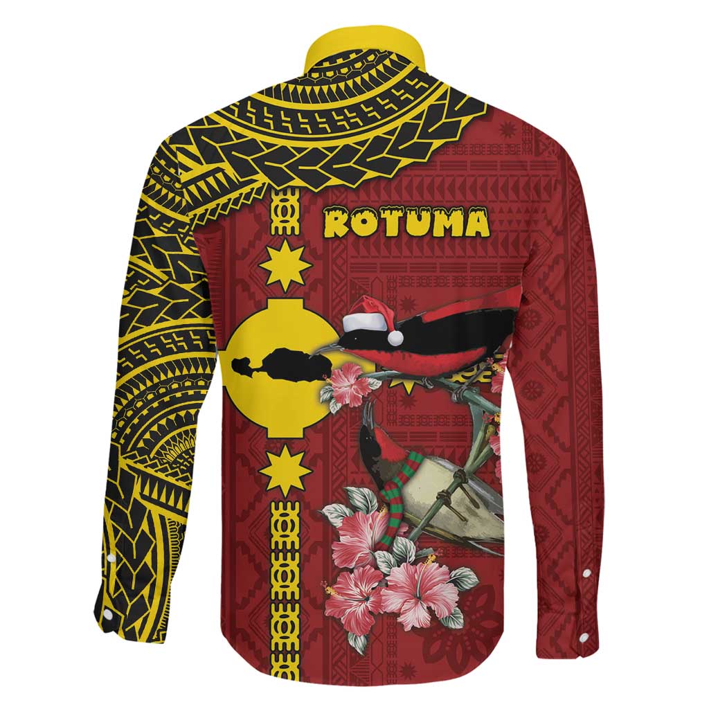 Rotuma Christmas Family Matching Short Sleeve Bodycon Dress and Hawaiian Shirt Rotuma Myzomela Birds With Hibiscus Flowers DT05 - Polynesian Pride
