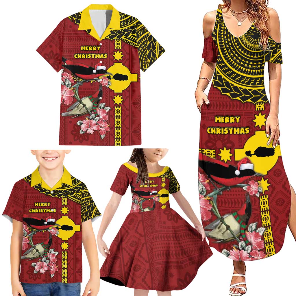 Rotuma Christmas Family Matching Summer Maxi Dress and Hawaiian Shirt Rotuma Myzomela Birds With Hibiscus Flowers DT05 - Polynesian Pride