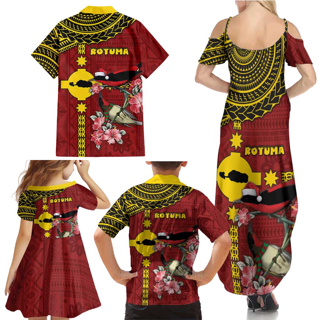 Rotuma Christmas Family Matching Summer Maxi Dress and Hawaiian Shirt Rotuma Myzomela Birds With Hibiscus Flowers DT05 - Polynesian Pride