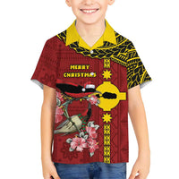 Rotuma Christmas Family Matching Tank Maxi Dress and Hawaiian Shirt Rotuma Myzomela Birds With Hibiscus Flowers DT05 Son's Shirt Red - Polynesian Pride