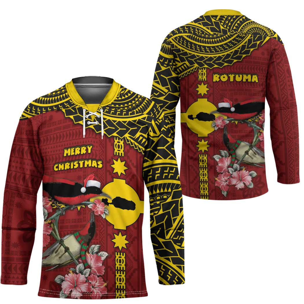 Rotuma Christmas Hockey Jersey Rotuma Myzomela Birds With Hibiscus Flowers DT05 - Polynesian Pride