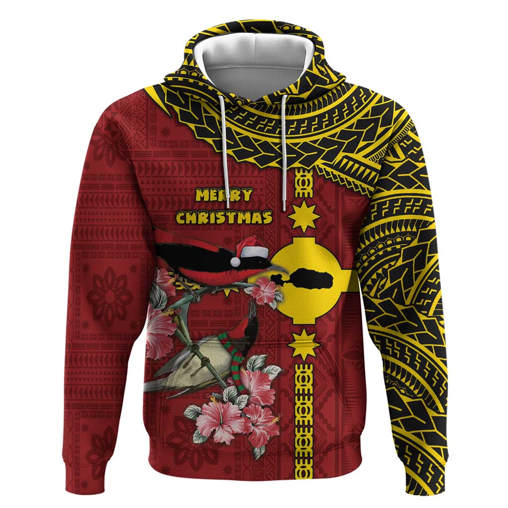 Rotuma Christmas Hoodie Rotuma Myzomela Birds With Hibiscus Flowers DT05 Pullover Hoodie Red - Polynesian Pride