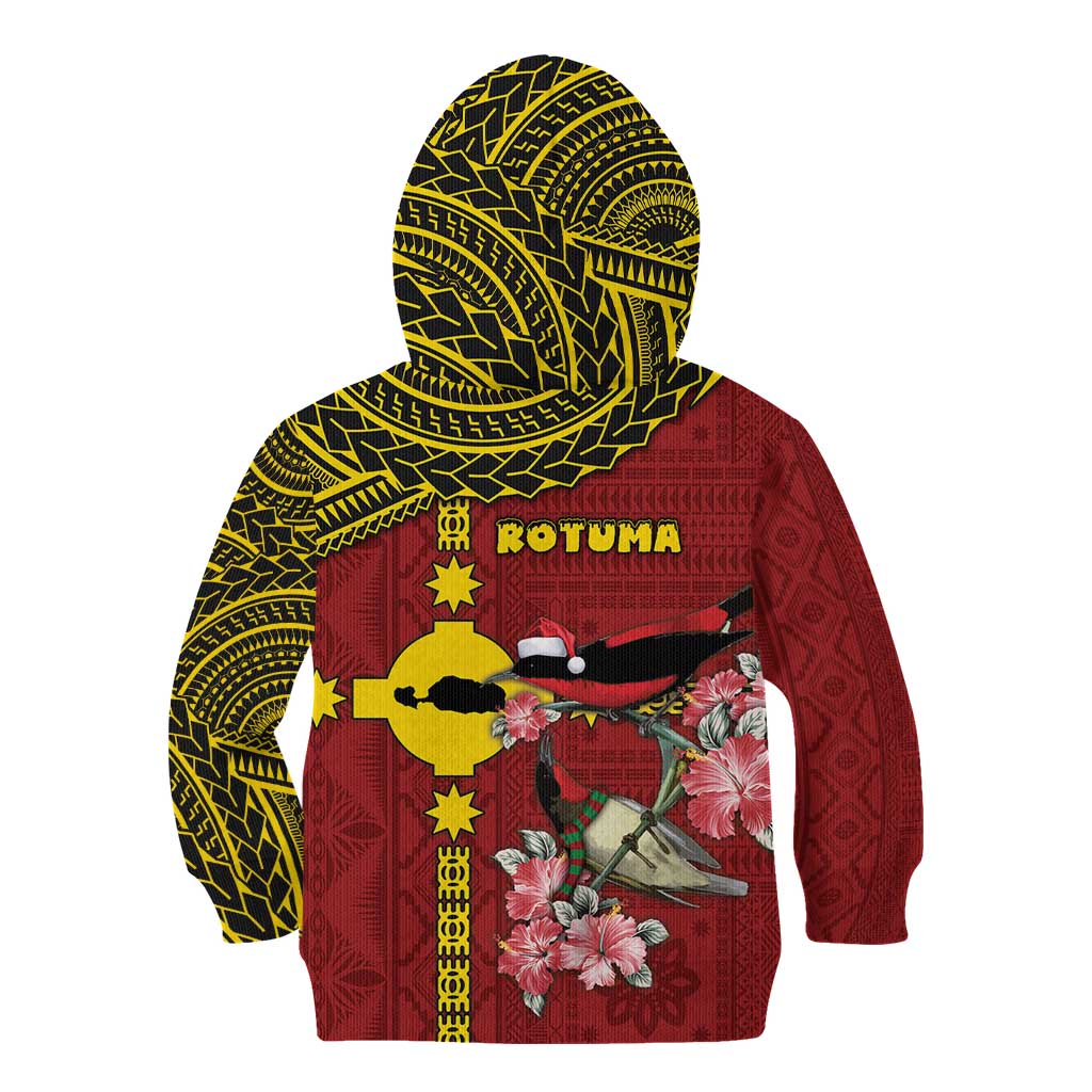 Rotuma Christmas Kid Hoodie Rotuma Myzomela Birds With Hibiscus Flowers - Polynesian Pride
