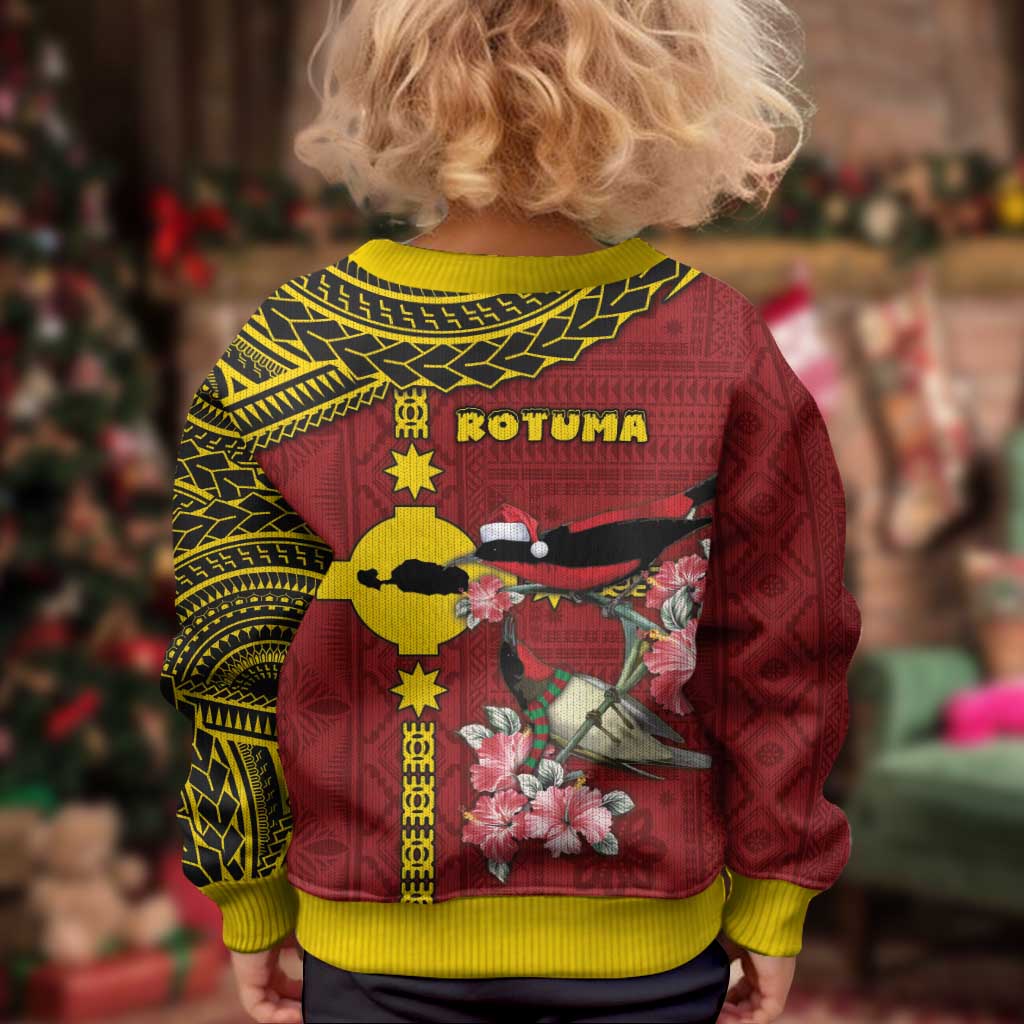 Rotuma Christmas Kid Ugly Christmas Sweater Rotuma Myzomela Birds With Hibiscus Flowers DT05 - Polynesian Pride