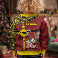 Rotuma Christmas Kid Ugly Christmas Sweater Rotuma Myzomela Birds With Hibiscus Flowers DT05 - Polynesian Pride