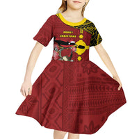 Rotuma Christmas Kid Short Sleeve Dress Rotuma Myzomela Birds With Hibiscus Flowers DT05 - Polynesian Pride