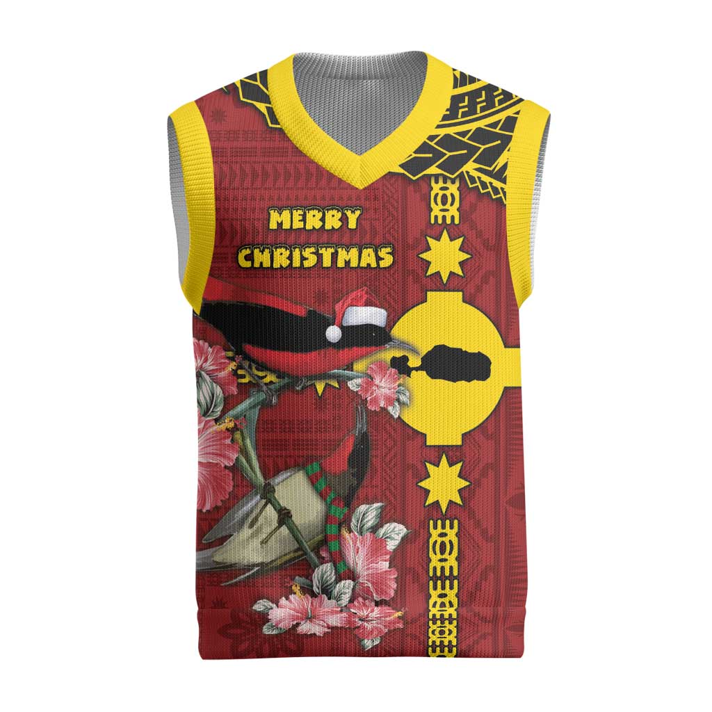 Rotuma Christmas Knitted V-Neck Vest Rotuma Myzomela Birds With Hibiscus Flowers DT05 Red - Polynesian Pride