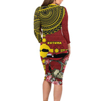 Rotuma Christmas Long Sleeve Bodycon Dress Rotuma Myzomela Birds With Hibiscus Flowers DT05 - Polynesian Pride
