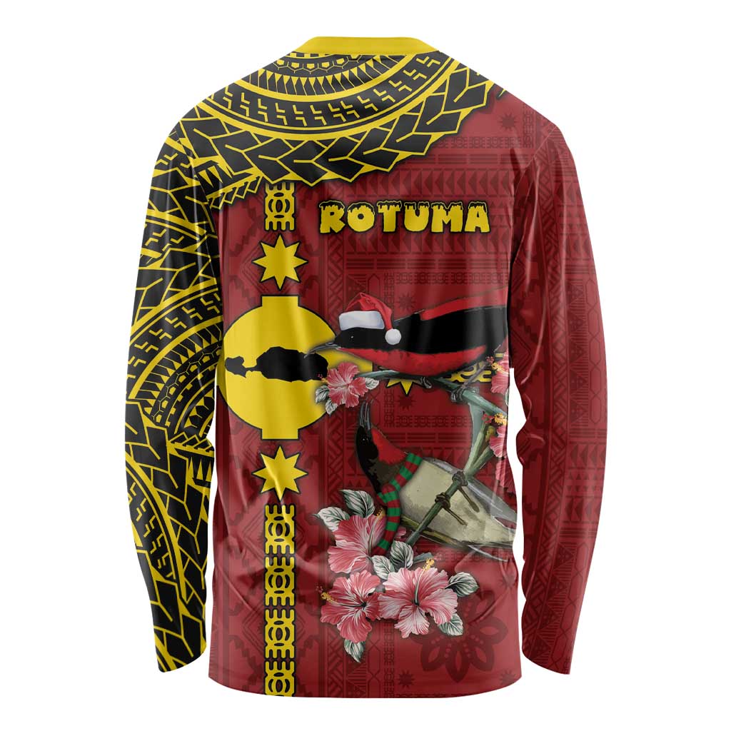 Rotuma Christmas Long Sleeve Shirt Rotuma Myzomela Birds With Hibiscus Flowers DT05 - Polynesian Pride