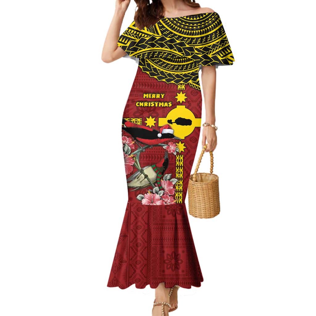 Rotuma Christmas Mermaid Dress Rotuma Myzomela Birds With Hibiscus Flowers DT05 Women Red - Polynesian Pride