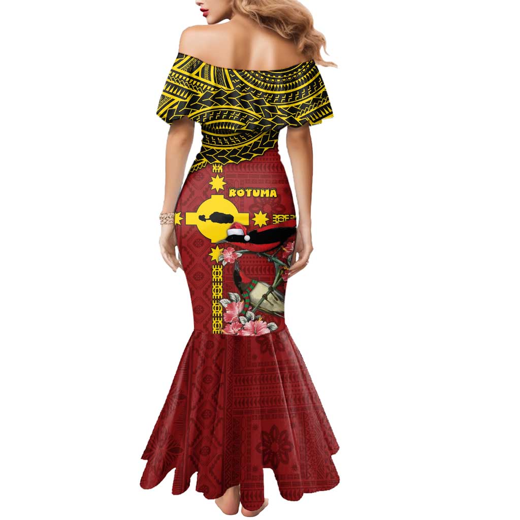 Rotuma Christmas Mermaid Dress Rotuma Myzomela Birds With Hibiscus Flowers DT05 - Polynesian Pride
