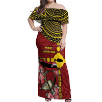 Rotuma Christmas Off Shoulder Maxi Dress Rotuma Myzomela Birds With Hibiscus Flowers DT05 Women Red - Polynesian Pride