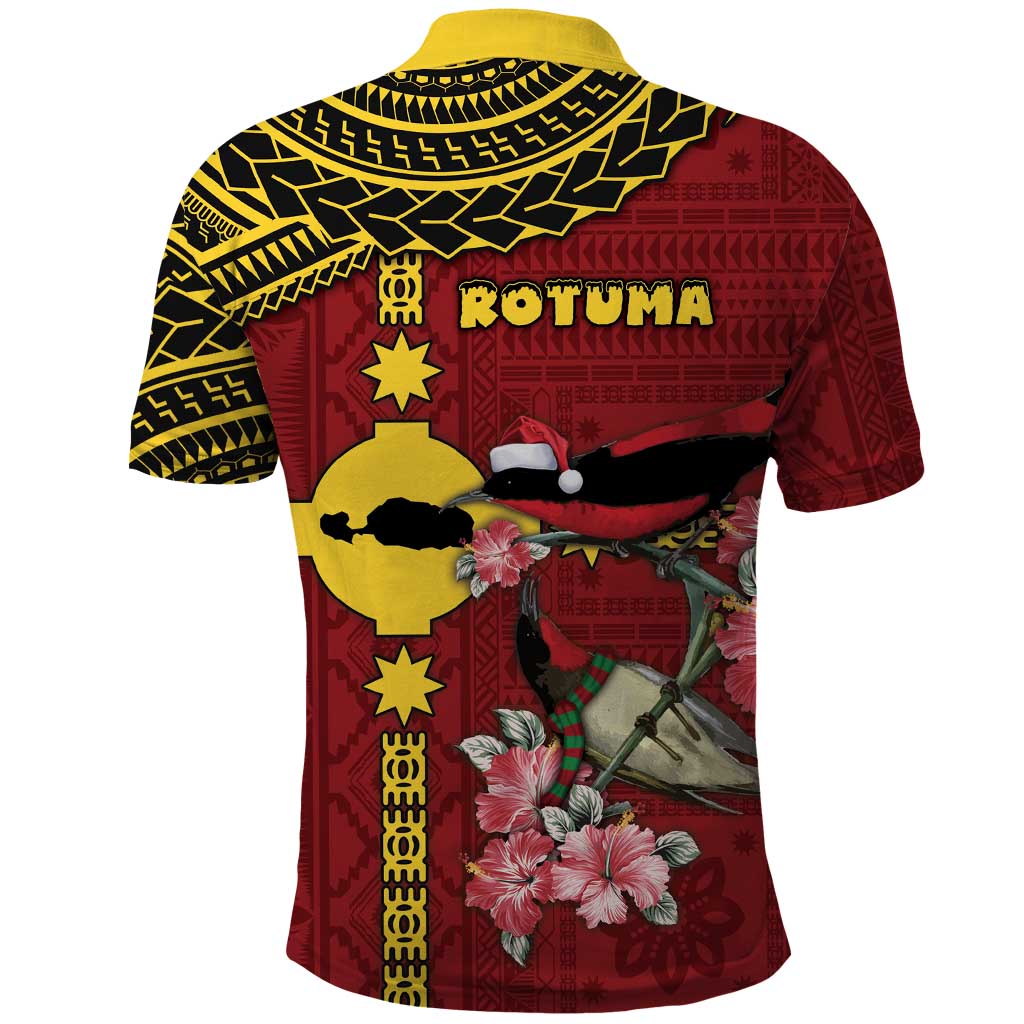 Rotuma Christmas Polo Shirt Rotuma Myzomela Birds With Hibiscus Flowers DT05 - Polynesian Pride