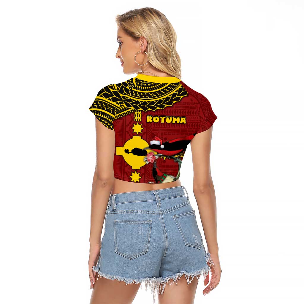 Rotuma Christmas Raglan Cropped T Shirt Rotuma Myzomela Birds With Hibiscus Flowers DT05 - Polynesian Pride