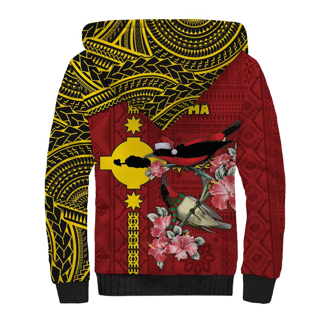 Rotuma Christmas Sherpa Hoodie Rotuma Myzomela Birds With Hibiscus Flowers DT05 - Polynesian Pride