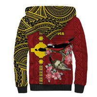 Rotuma Christmas Sherpa Hoodie Rotuma Myzomela Birds With Hibiscus Flowers DT05 - Polynesian Pride