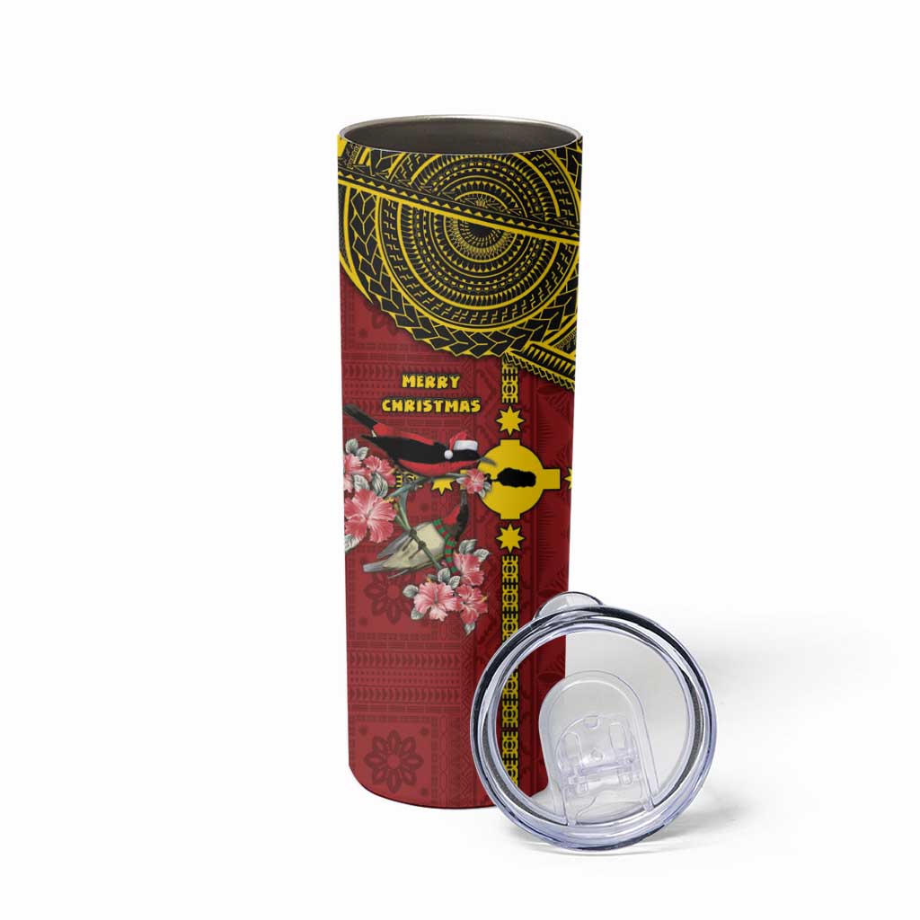 Rotuma Christmas Skinny Tumbler Rotuma Myzomela Birds With Hibiscus Flowers DT05 - Polynesian Pride