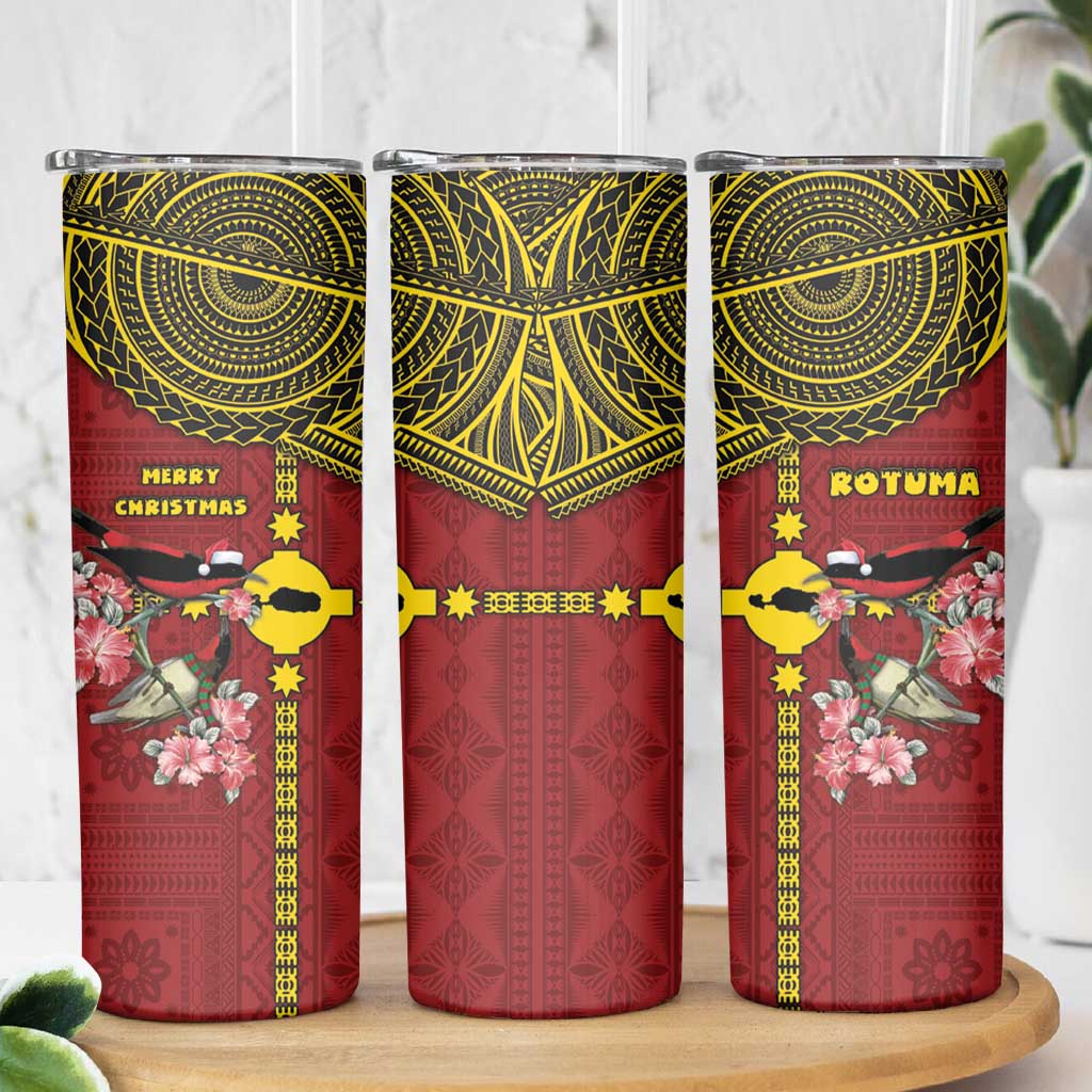 Rotuma Christmas Skinny Tumbler Rotuma Myzomela Birds With Hibiscus Flowers DT05 - Polynesian Pride