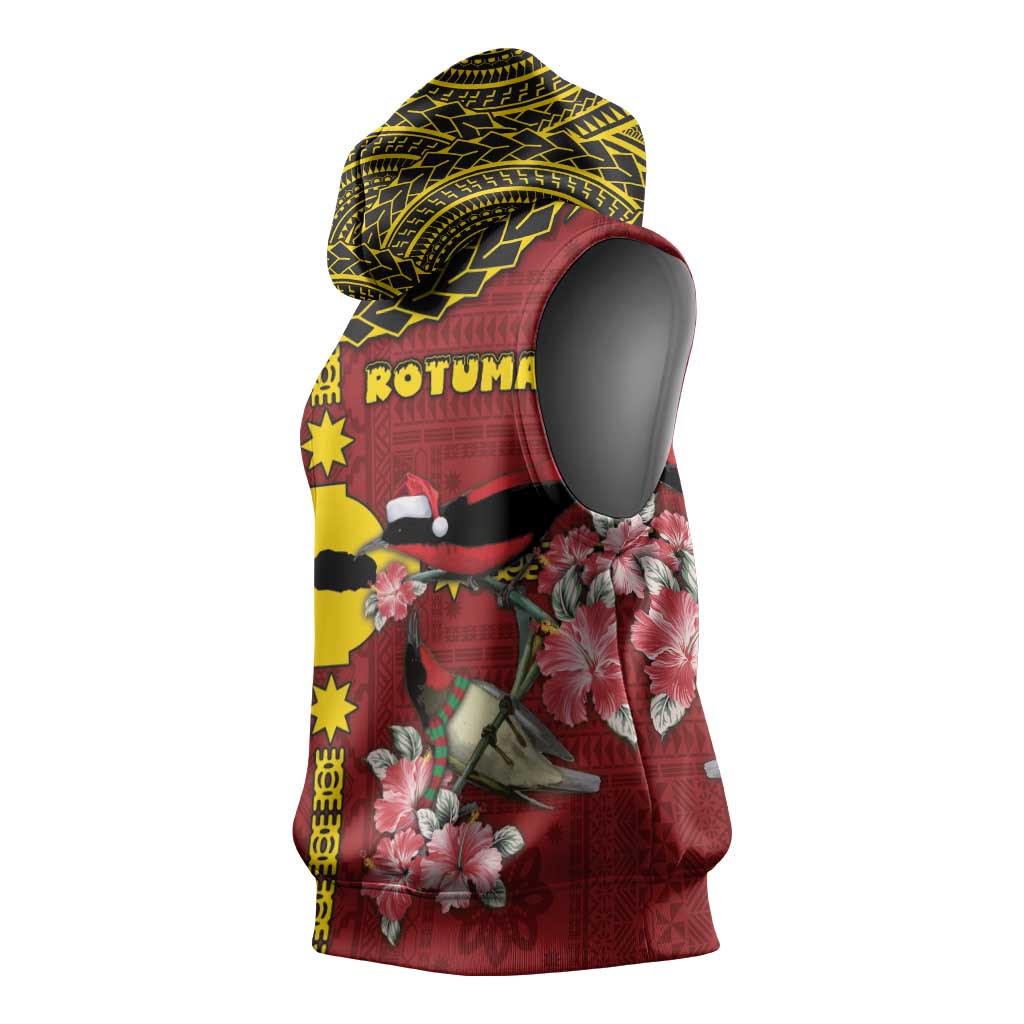 Rotuma Christmas Sleeveless Hoodie Rotuma Myzomela Birds With Hibiscus Flowers DT05 - Polynesian Pride