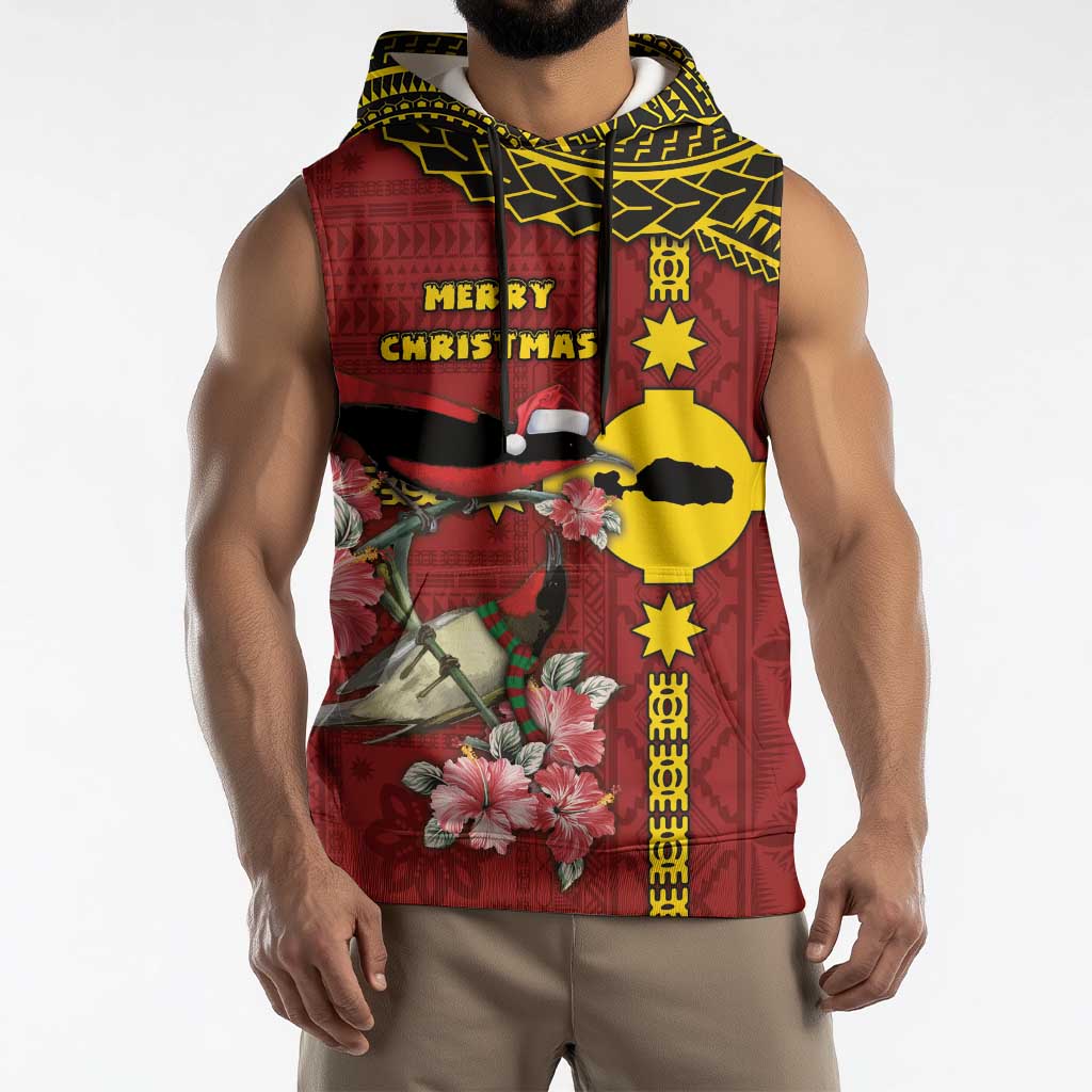 Rotuma Christmas Sleeveless Hoodie Rotuma Myzomela Birds With Hibiscus Flowers DT05 - Polynesian Pride