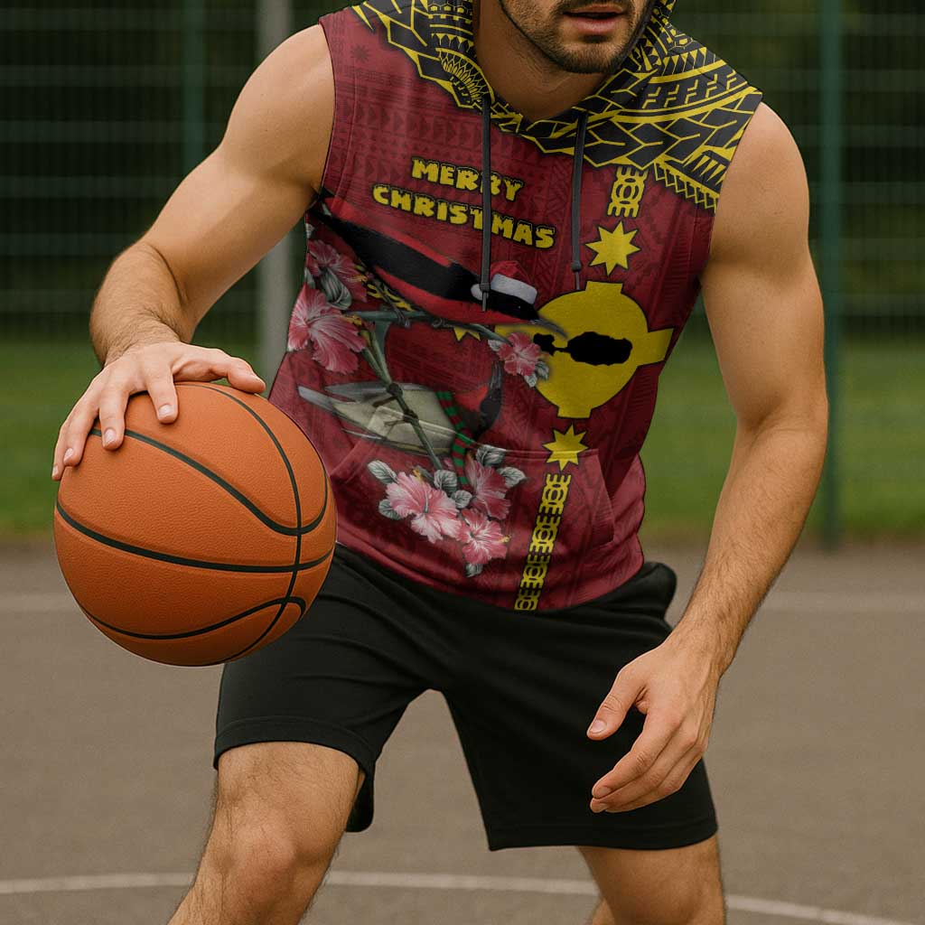 Rotuma Christmas Sleeveless Hoodie Rotuma Myzomela Birds With Hibiscus Flowers DT05 - Polynesian Pride