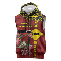 Rotuma Christmas Sleeveless Zip Hoodie Rotuma Myzomela Birds With Hibiscus Flowers DT05 Red - Polynesian Pride