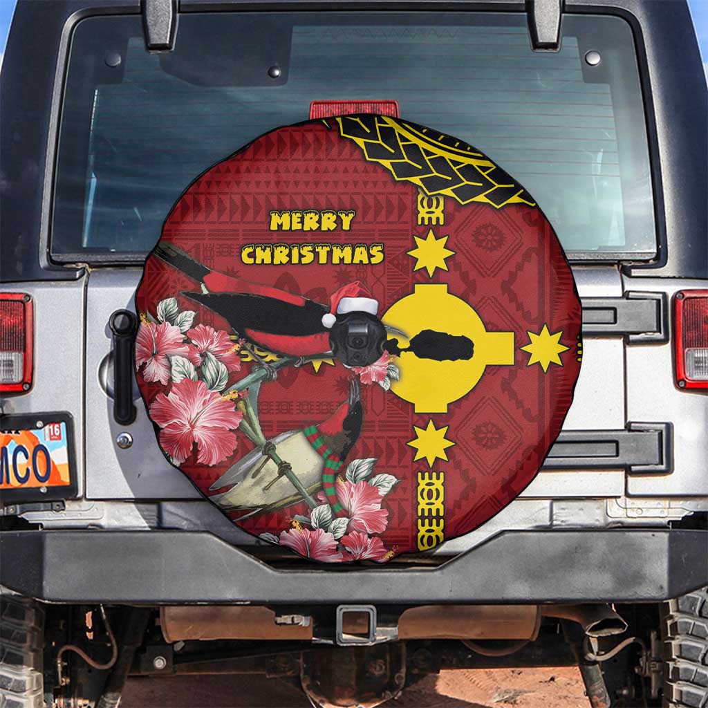 Rotuma Christmas Spare Tire Cover Rotuma Myzomela Birds With Hibiscus Flowers DT05 Red - Polynesian Pride