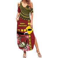Rotuma Christmas Summer Maxi Dress Rotuma Myzomela Birds With Hibiscus Flowers DT05 Women Red - Polynesian Pride