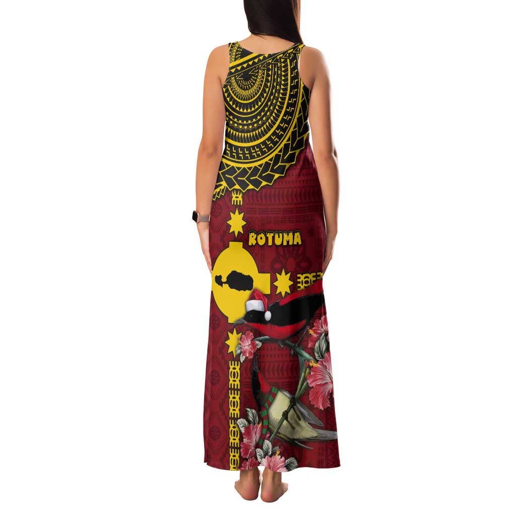 Rotuma Christmas Tank Maxi Dress Rotuma Myzomela Birds With Hibiscus Flowers DT05 - Polynesian Pride