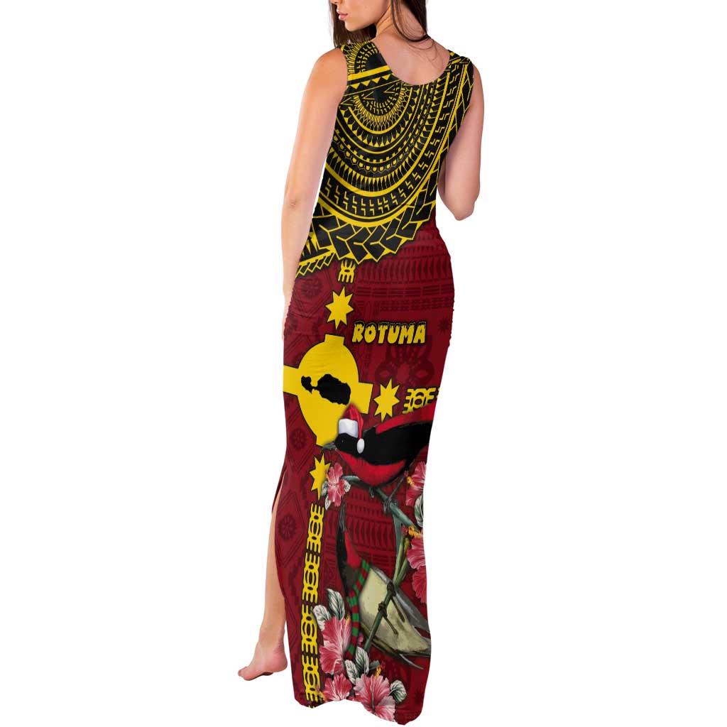 Rotuma Christmas Tank Maxi Dress Rotuma Myzomela Birds With Hibiscus Flowers DT05 - Polynesian Pride