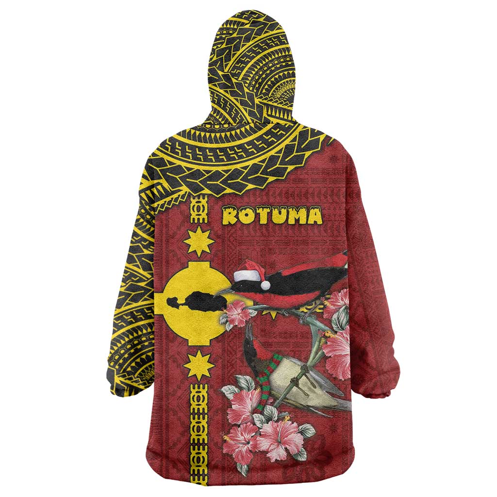 Rotuma Christmas Wearable Blanket Hoodie Rotuma Myzomela Birds With Hibiscus Flowers DT05 - Polynesian Pride