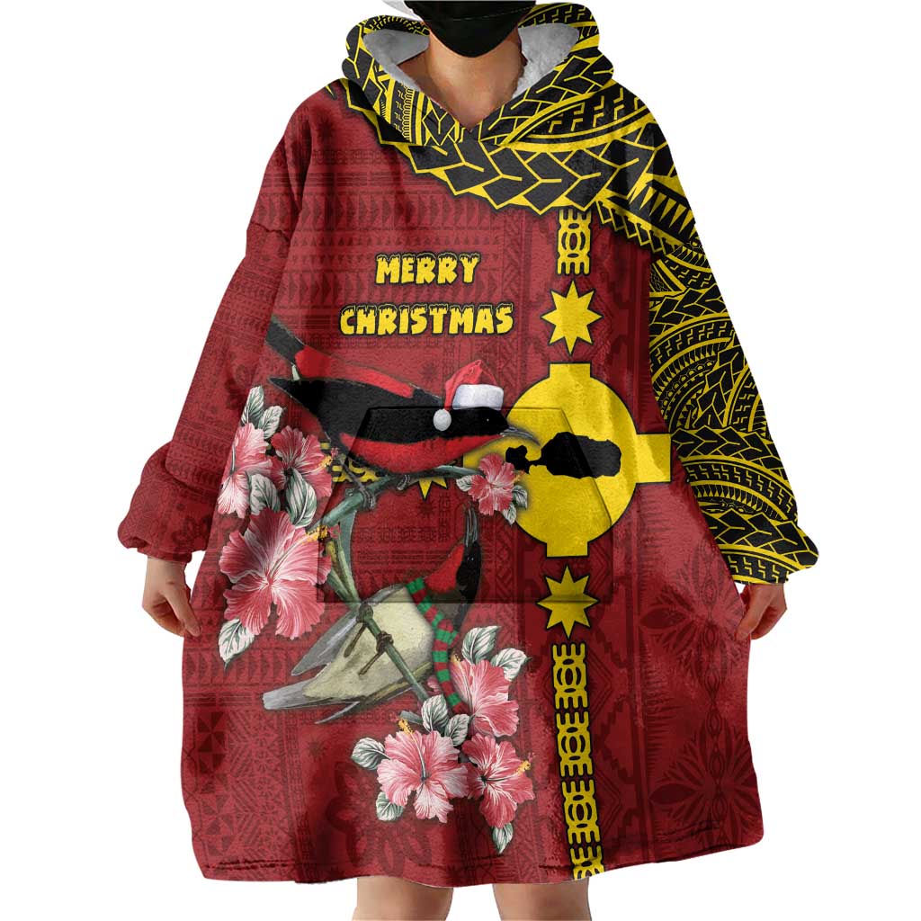 Rotuma Christmas Wearable Blanket Hoodie Rotuma Myzomela Birds With Hibiscus Flowers DT05 - Polynesian Pride