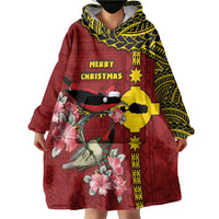 Rotuma Christmas Wearable Blanket Hoodie Rotuma Myzomela Birds With Hibiscus Flowers DT05 - Polynesian Pride