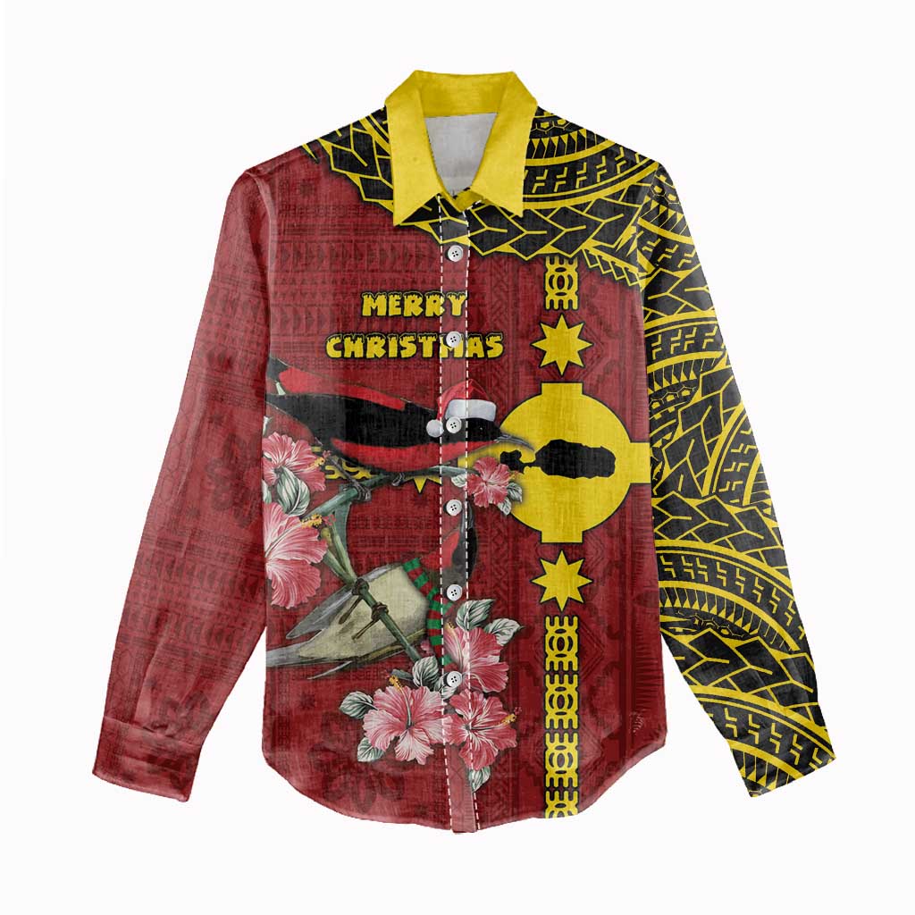 Rotuma Christmas Women Casual Shirt Rotuma Myzomela Birds With Hibiscus Flowers DT05 - Polynesian Pride