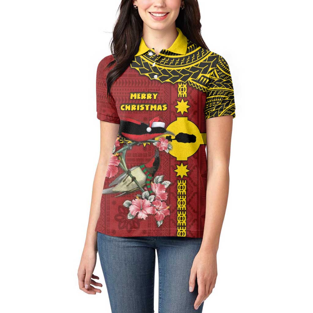 Rotuma Christmas Women Polo Shirt Rotuma Myzomela Birds With Hibiscus Flowers - Polynesian Pride