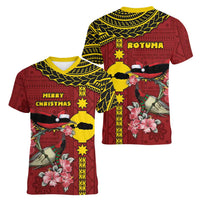 Rotuma Christmas Women V-Neck T-Shirt Rotuma Myzomela Birds With Hibiscus Flowers DT05 - Polynesian Pride