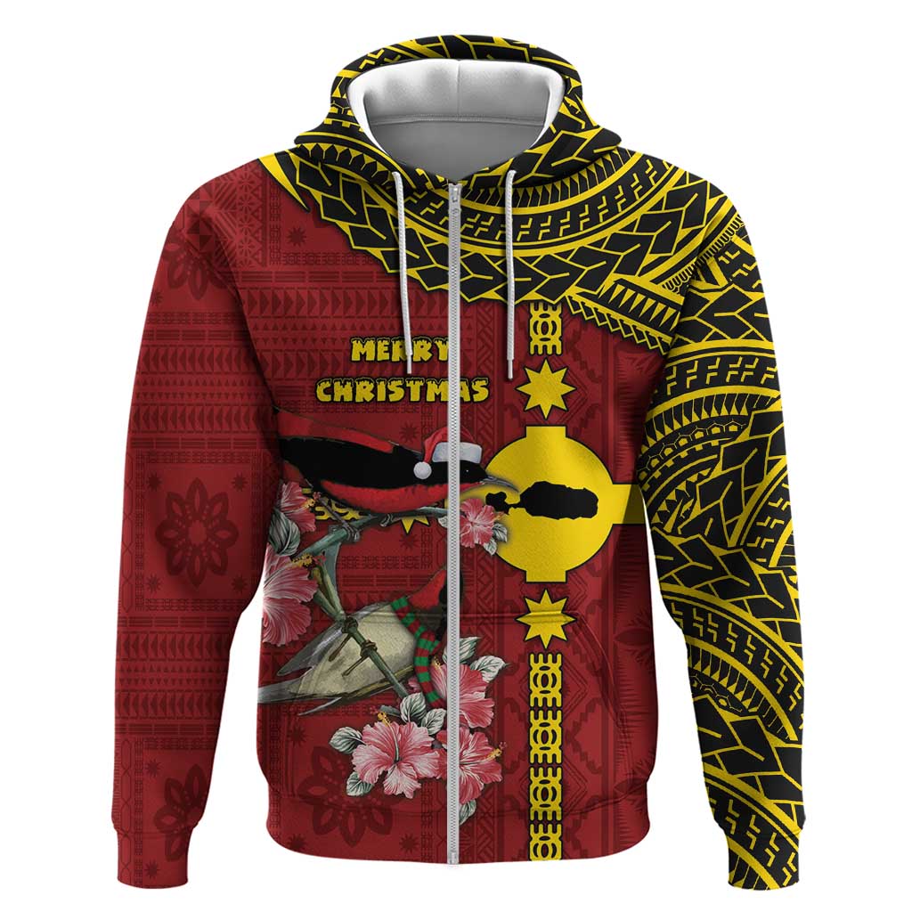 Rotuma Christmas Zip Hoodie Rotuma Myzomela Birds With Hibiscus Flowers DT05 Zip Hoodie Red - Polynesian Pride