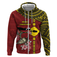 Rotuma Christmas Zip Hoodie Rotuma Myzomela Birds With Hibiscus Flowers DT05 Zip Hoodie Red - Polynesian Pride