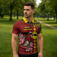Rotuma Christmas Zipper Polo Shirt Rotuma Myzomela Birds With Hibiscus Flowers DT05 - Polynesian Pride