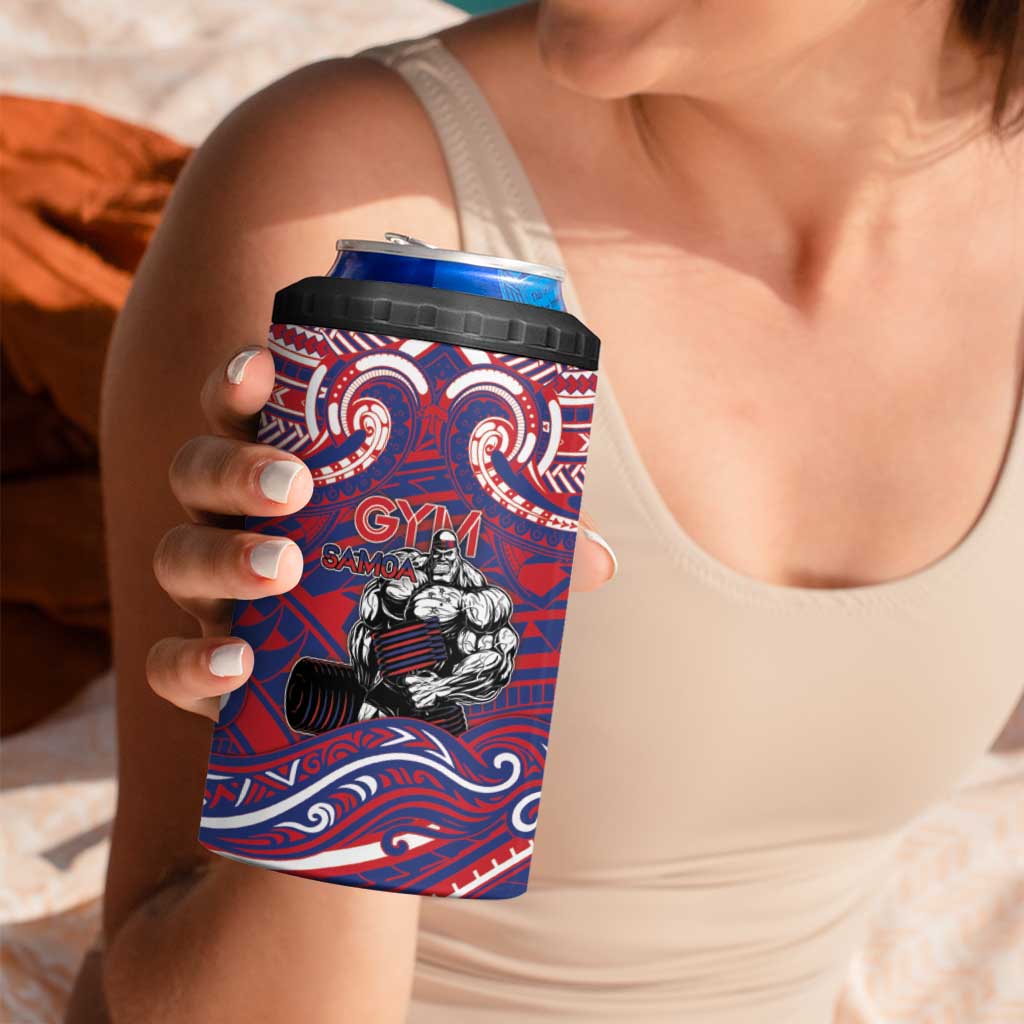 Personalised Samoa Gym 4 in 1 Can Cooler Tumbler Muscle Samoan Tribal Waves - Polynesian Pride