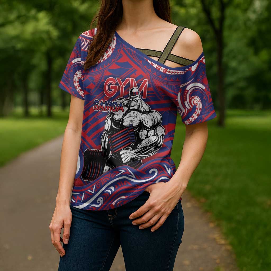 Personalised Samoa Gym Cross Shoulder Shirt Muscle Samoan Tribal Waves - Polynesian Pride