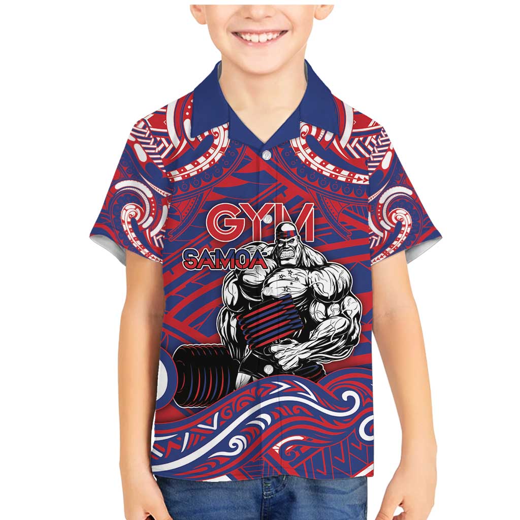 Personalised Samoa Gym Family Matching Mermaid Dress and Hawaiian Shirt Muscle Samoan Tribal Waves DT05 Son's Shirt Navy - Polynesian Pride