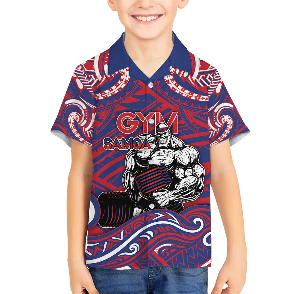 Personalised Samoa Gym Family Matching Off Shoulder Short Dress and Hawaiian Shirt Muscle Samoan Tribal Waves DT05 Son's Shirt Navy - Polynesian Pride