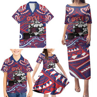 Personalised Samoa Gym Family Matching Puletasi and Hawaiian Shirt Muscle Samoan Tribal Waves DT05 - Polynesian Pride