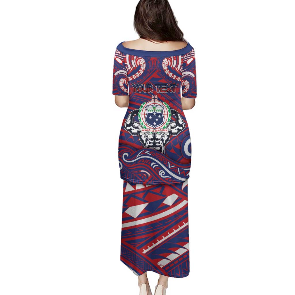 Personalised Samoa Gym Family Matching Puletasi and Hawaiian Shirt Muscle Samoan Tribal Waves DT05 - Polynesian Pride