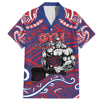 Personalised Samoa Gym Family Matching Summer Maxi Dress and Hawaiian Shirt Muscle Samoan Tribal Waves DT05 Dad's Shirt - Short Sleeve Navy - Polynesian Pride