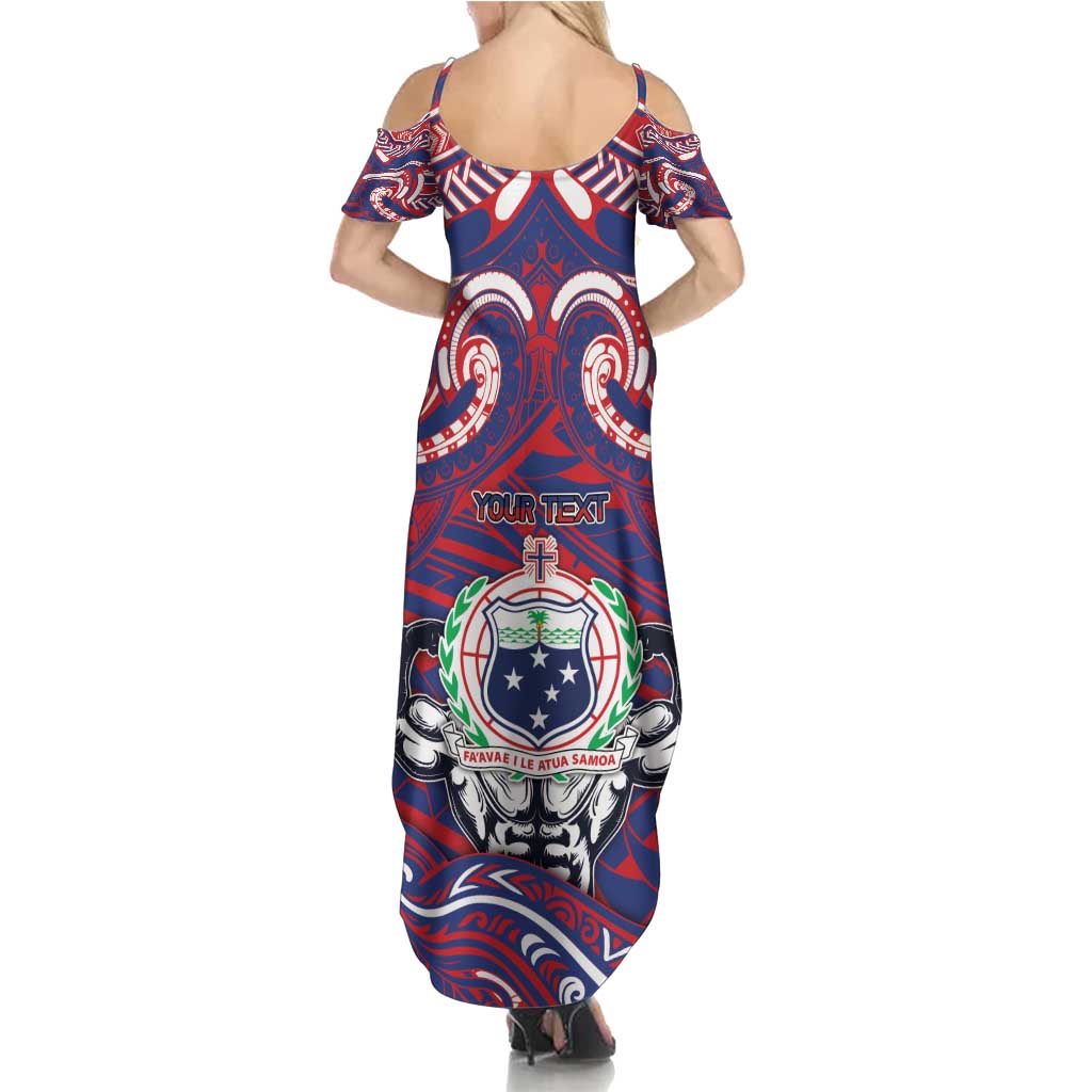 Personalised Samoa Gym Family Matching Summer Maxi Dress and Hawaiian Shirt Muscle Samoan Tribal Waves DT05 - Polynesian Pride