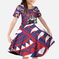 Personalised Samoa Gym Family Matching Tank Maxi Dress and Hawaiian Shirt Muscle Samoan Tribal Waves DT05 Daughter's Dress Navy - Polynesian Pride
