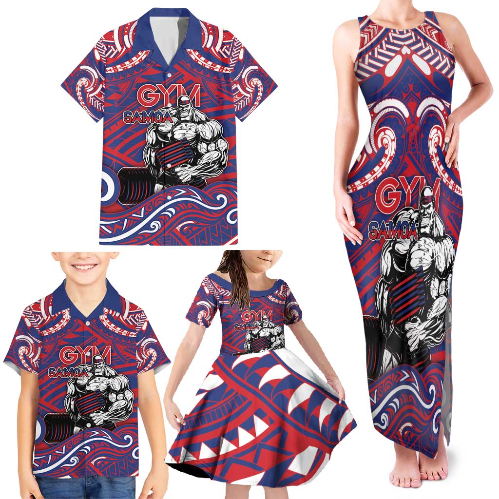 Personalised Samoa Gym Family Matching Tank Maxi Dress and Hawaiian Shirt Muscle Samoan Tribal Waves DT05 - Polynesian Pride